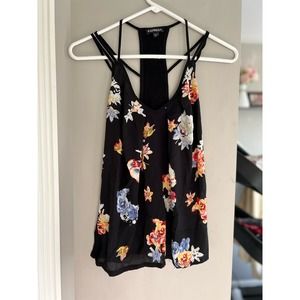 Express xs Black Strappy Floral Tank